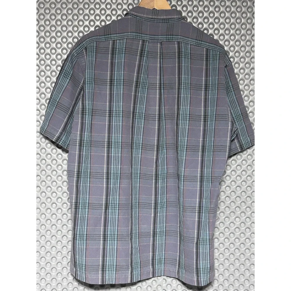 Polo Ralph Lauren Caldwell Shirt M Grey Teal Plaid Cotton Camp 90s VINTAGE MINT